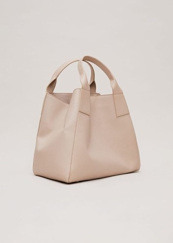 Phase Eight Large Leather Bags Cream USA | 3504286-YR